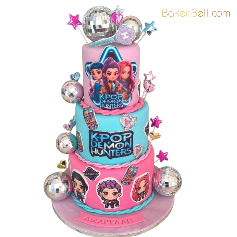 3 Tier Kpop Demon Hunters Cake 3 Tier Kpop Demon Hunters Cake - Image 1