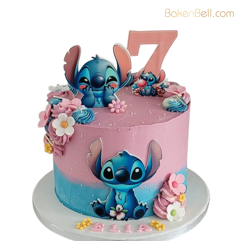 44 Stitch Floral theme Cake - Image 1