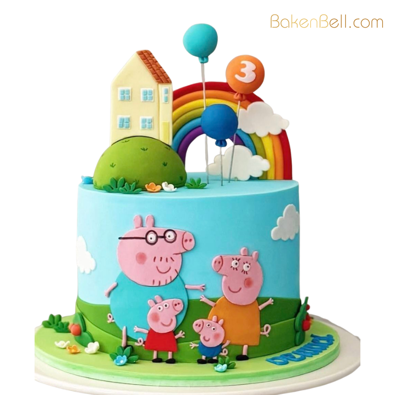 6 Peppa Pig Family Rainbow House Cake - Image 1